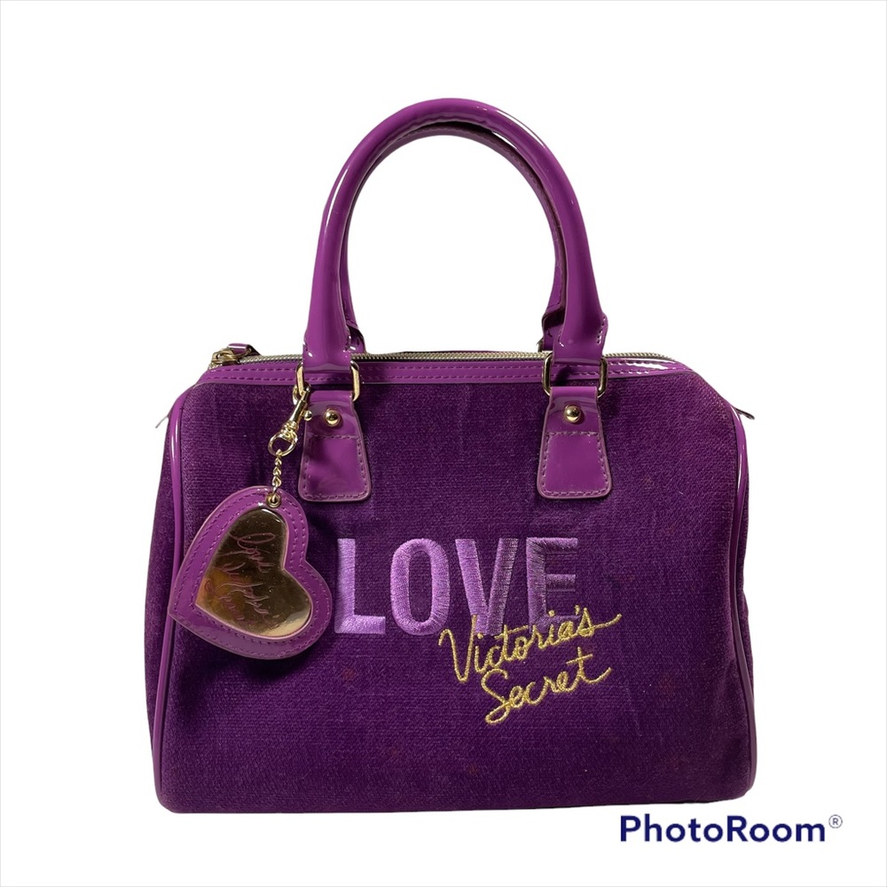Victoria’s Secret purple velvet satchel with LOVE embroidery